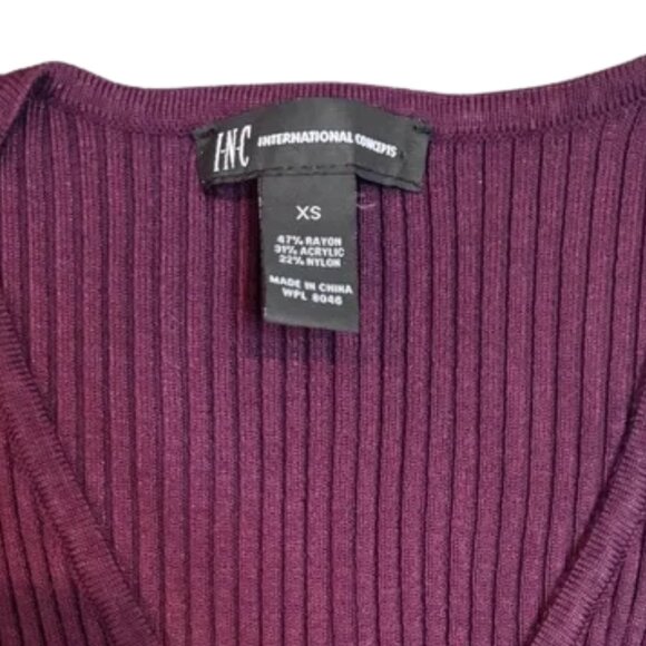 INC International Concepts V-Neck Ribbed Sweater Burgundy Size XS - Picture 5 of 7